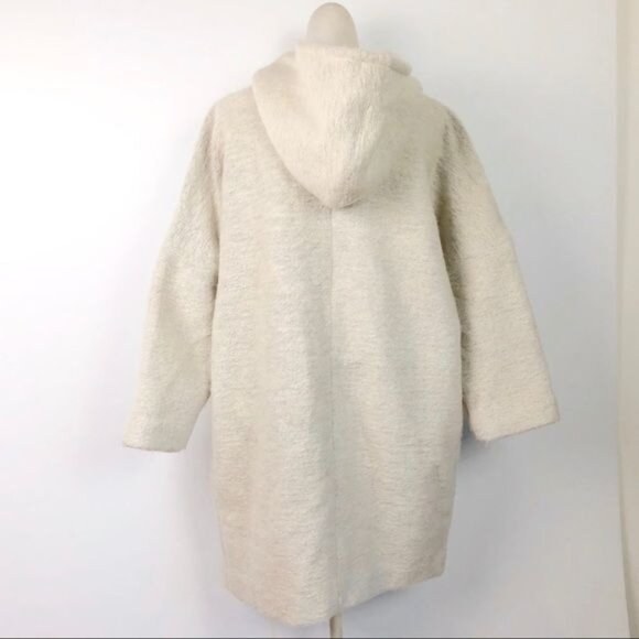 ATM mohair blend Cocoon Hooded front zip ivory Coat size Small - Picture 3 of 6